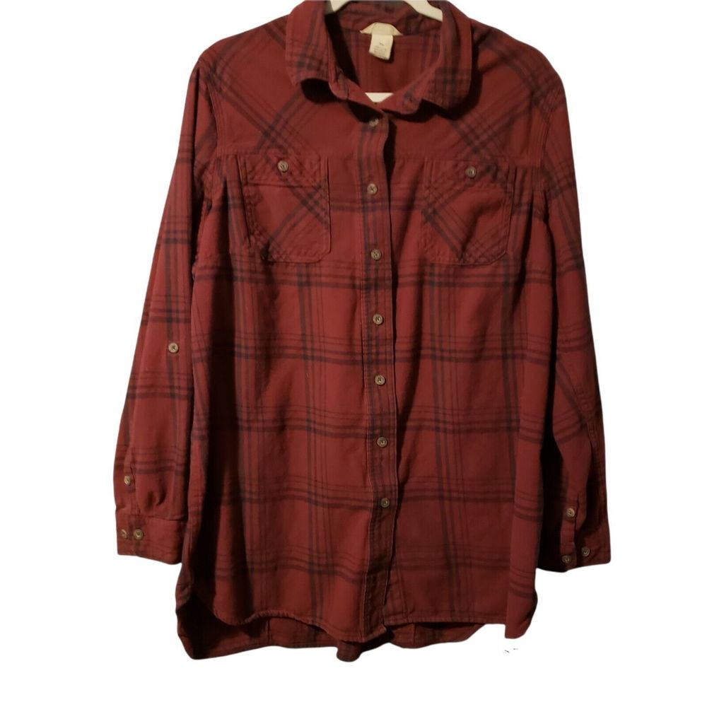 Men's Duluth Trading Co Flannel Plaid red Button Up Shirt size XL